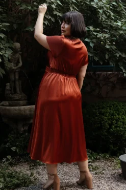 Baltic Born SALE|Poppy Satin Midi Dress | Rust