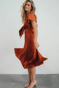 Baltic Born SALE|Poppy Satin Midi Dress | Rust