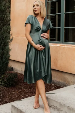 Baltic Born SALE|Poppy Satin Midi Dress | Winter Green