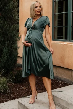 Baltic Born SALE|Poppy Satin Midi Dress | Winter Green