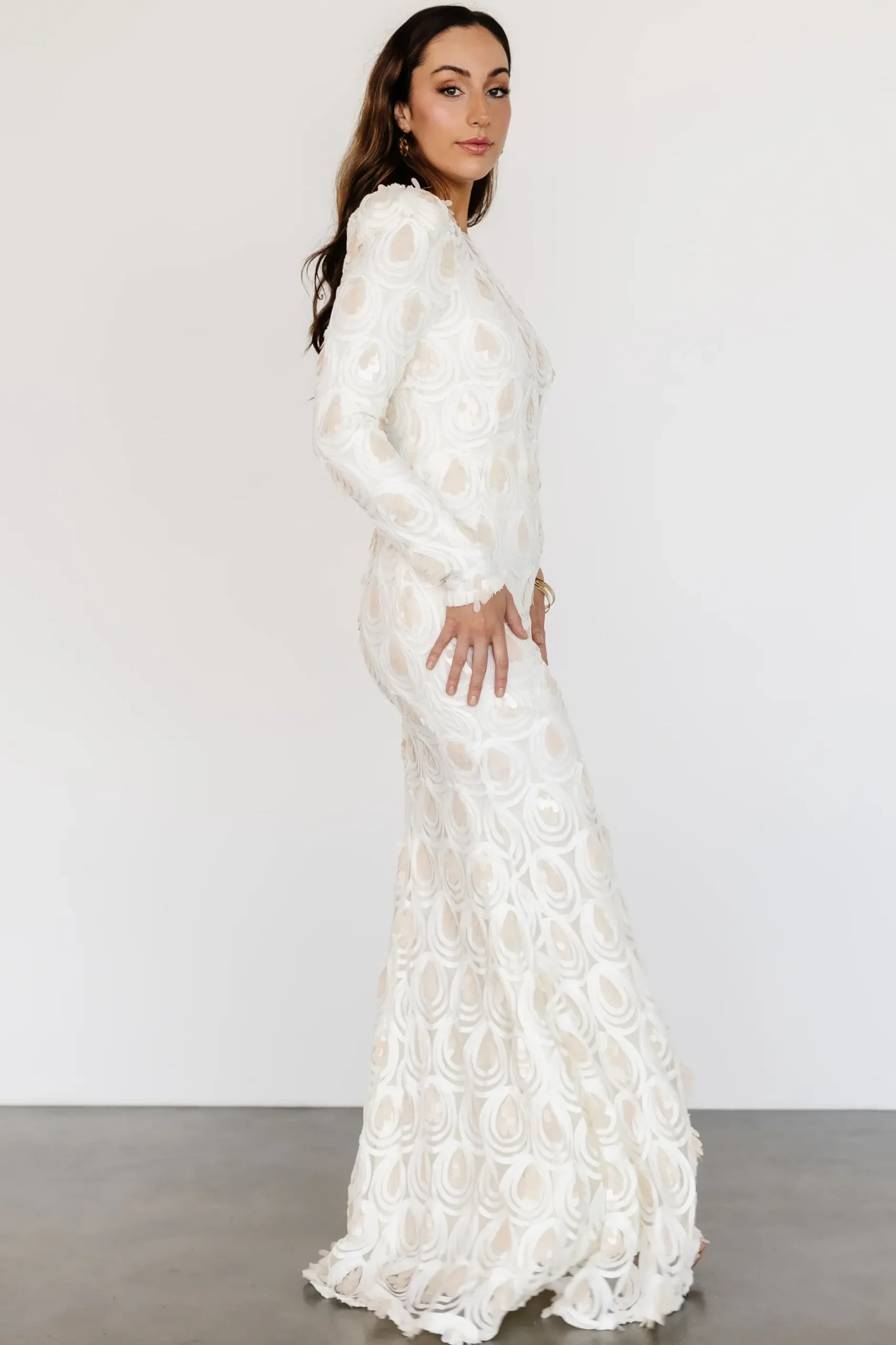 Baltic Born embellished + sequined|Porscha One Shoulder Gown | Cream