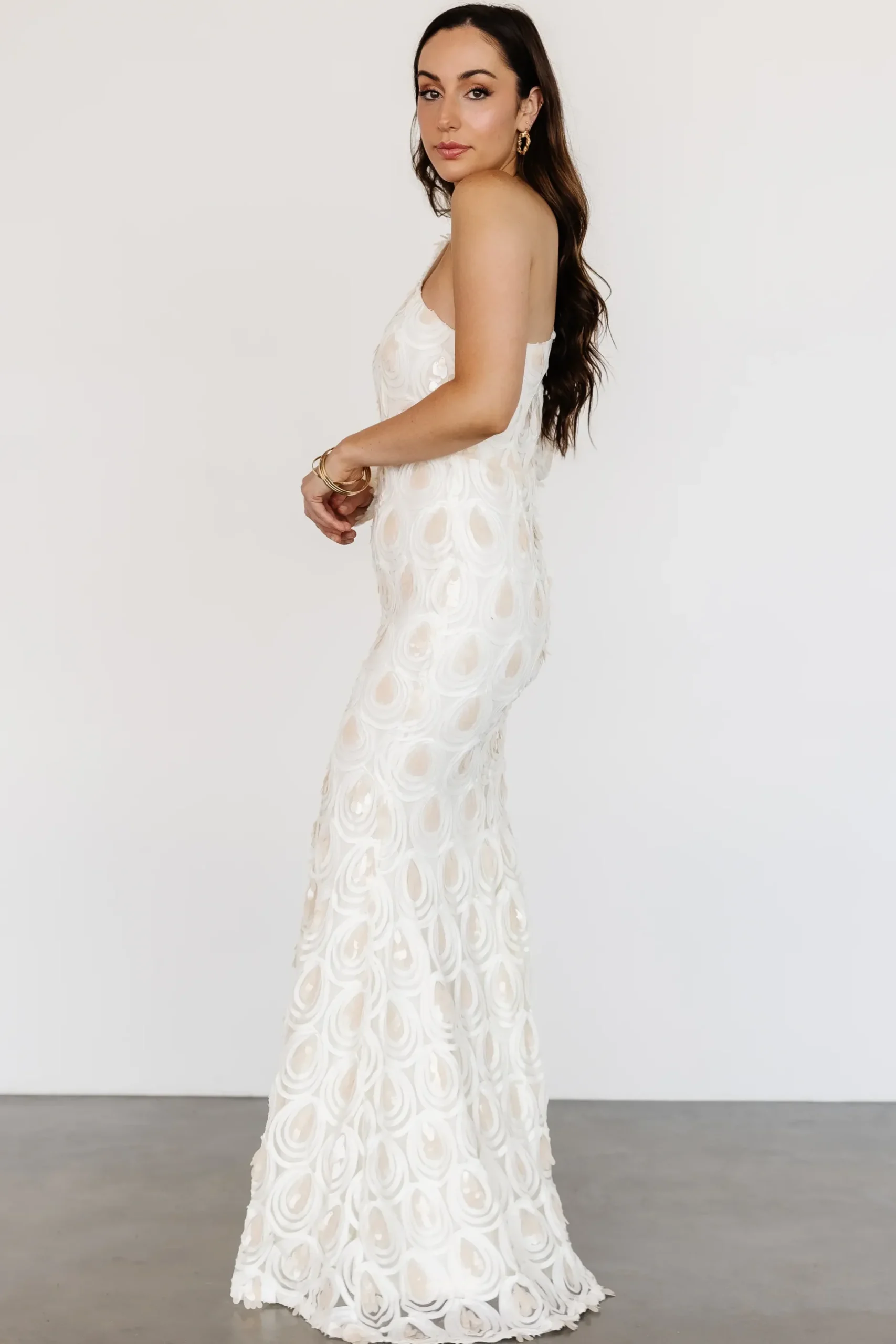 Baltic Born embellished + sequined|Porscha One Shoulder Gown | Cream