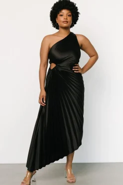 Baltic Born maxi dresses|midi dresses|Presley One Shoulder Pleated Dress | Black