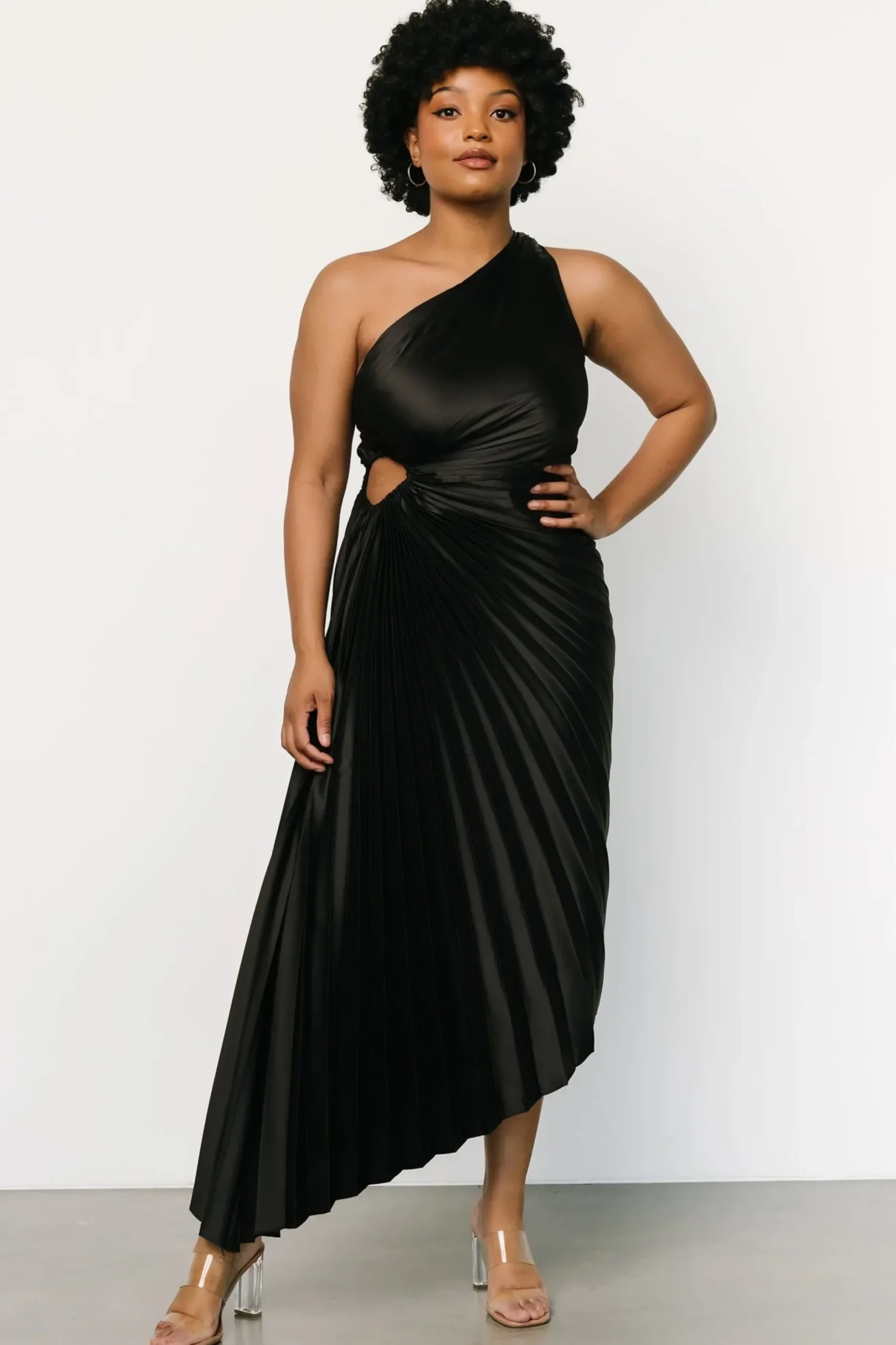 Baltic Born maxi dresses|midi dresses|Presley One Shoulder Pleated Dress | Black