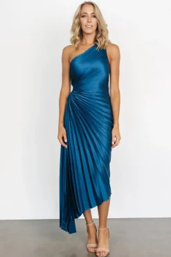 Baltic Born maxi dresses|midi dresses|Presley One Shoulder Pleated Dress | Sapphire