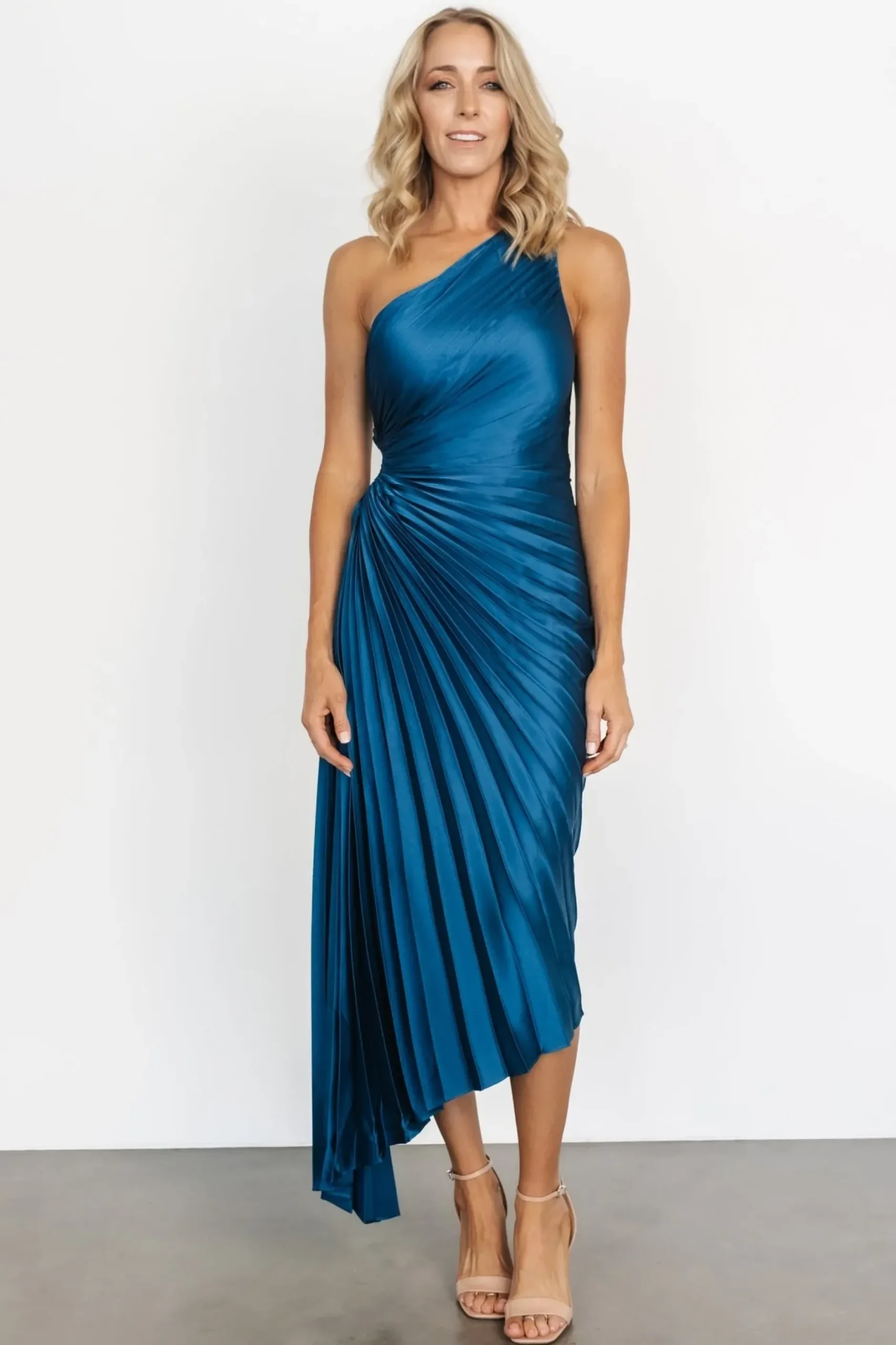Baltic Born maxi dresses|midi dresses|Presley One Shoulder Pleated Dress | Sapphire