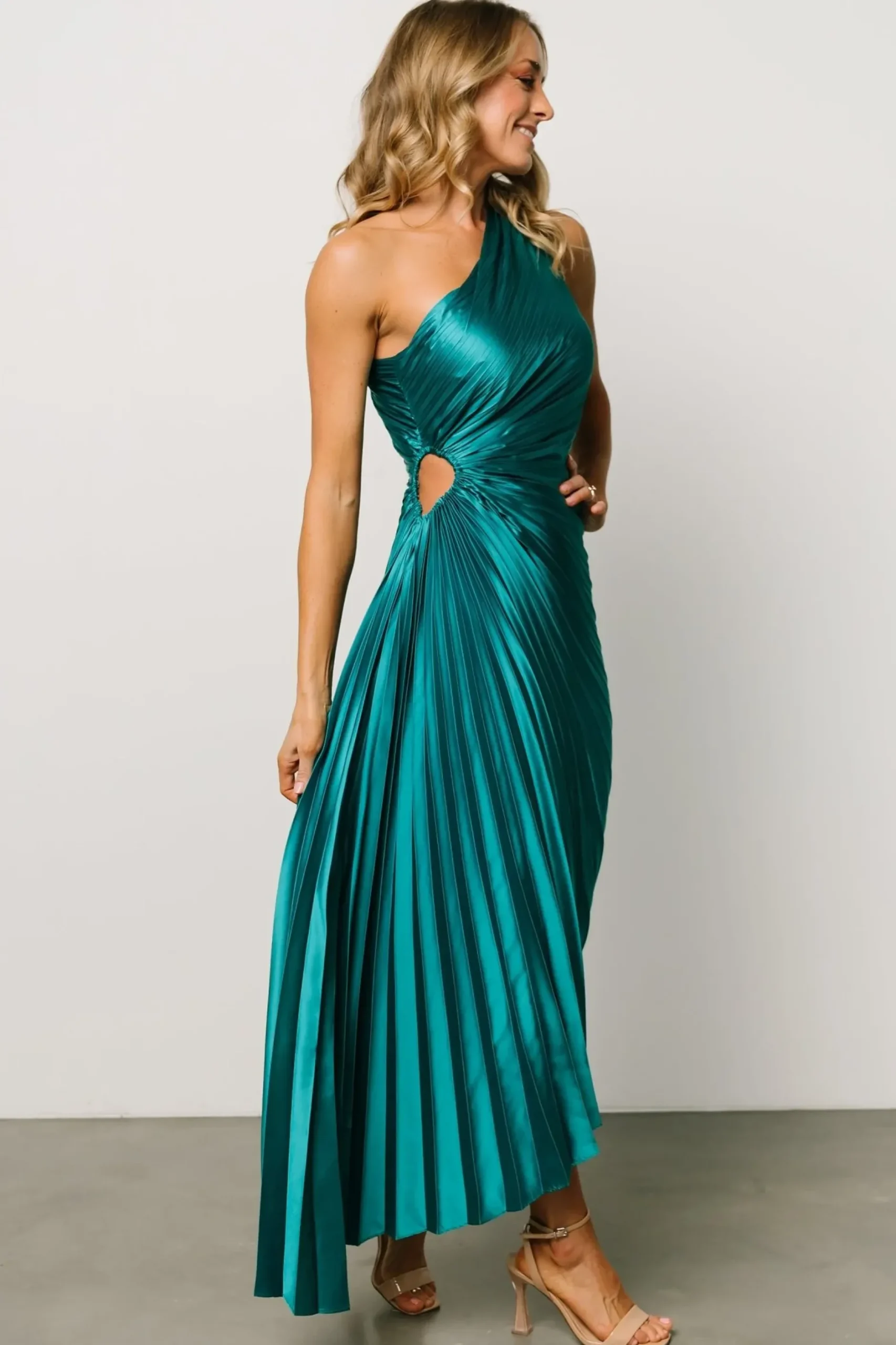 Baltic Born maxi dresses|midi dresses|Presley One Shoulder Pleated Dress | Green