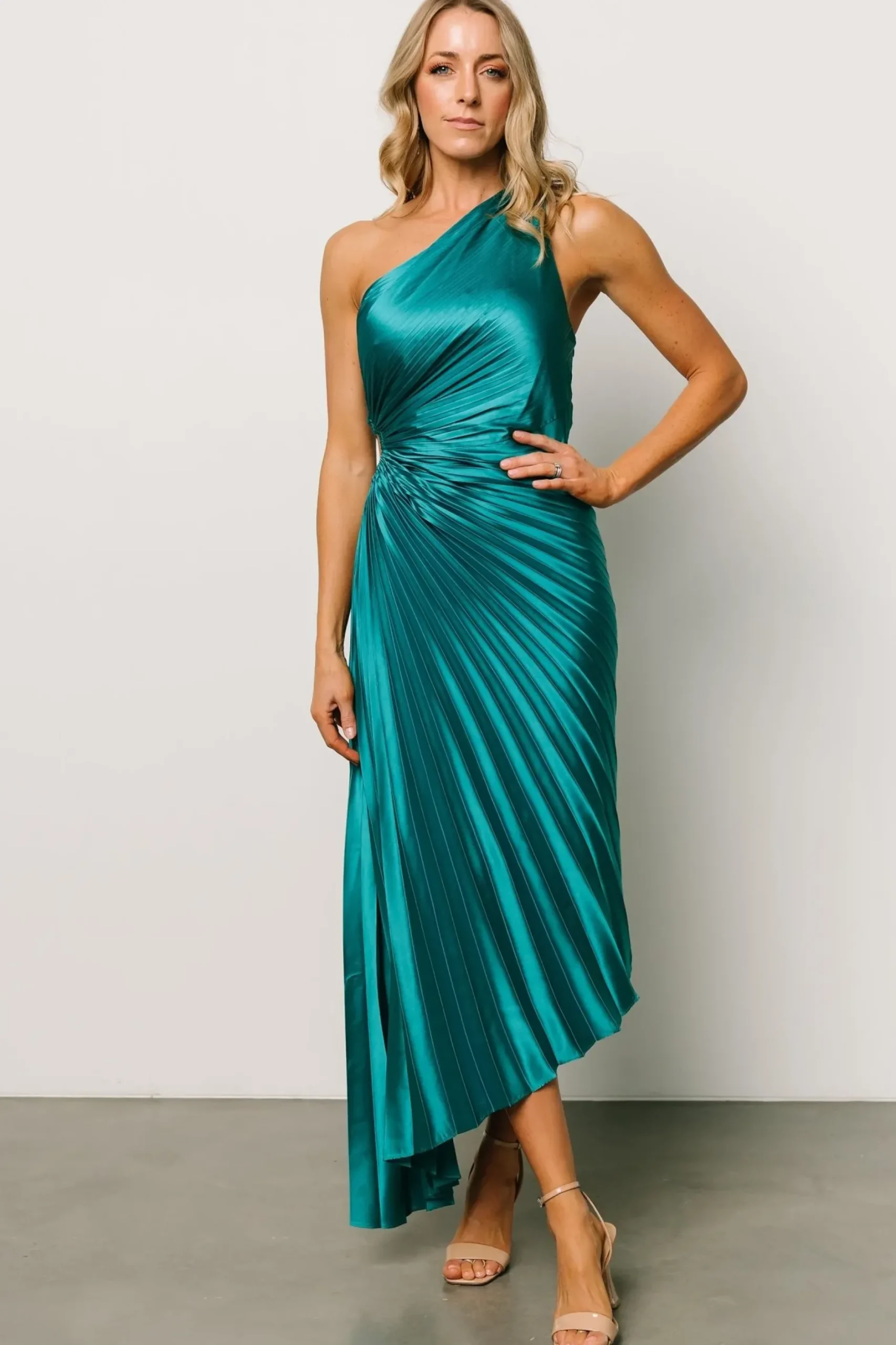 Baltic Born maxi dresses|midi dresses|Presley One Shoulder Pleated Dress | Green
