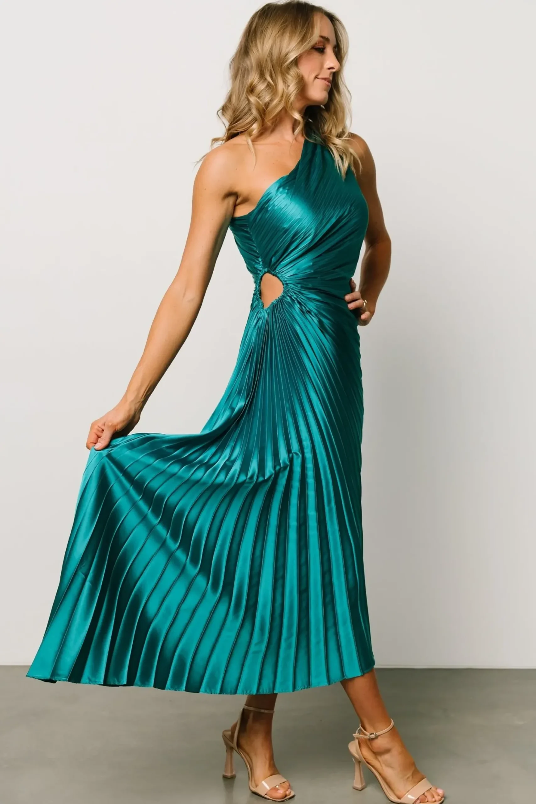 Baltic Born maxi dresses|midi dresses|Presley One Shoulder Pleated Dress | Green