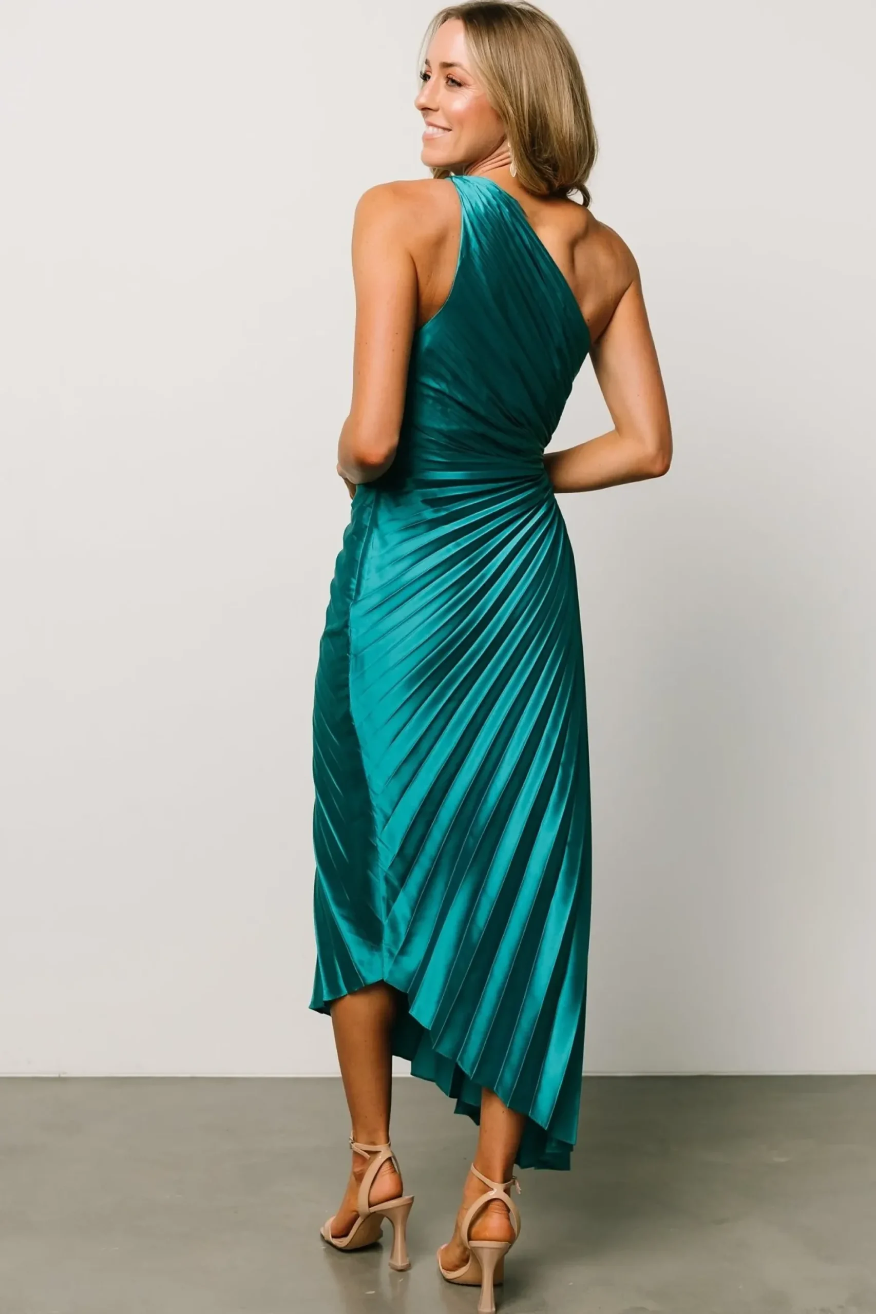 Baltic Born maxi dresses|midi dresses|Presley One Shoulder Pleated Dress | Green