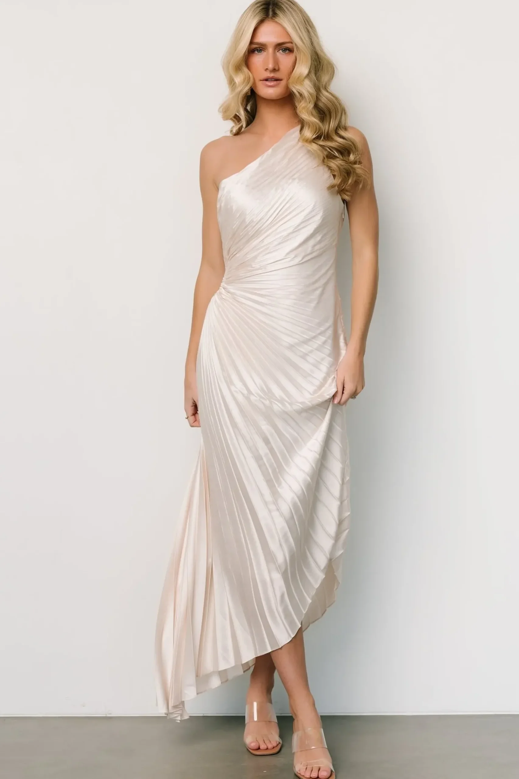Baltic Born maxi dresses|midi dresses|Presley One Shoulder Pleated Dress | Pearl