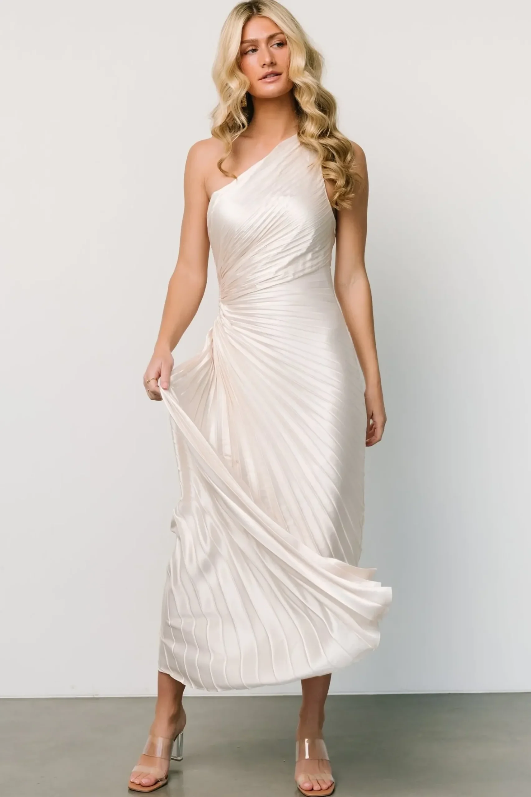 Baltic Born maxi dresses|midi dresses|Presley One Shoulder Pleated Dress | Pearl