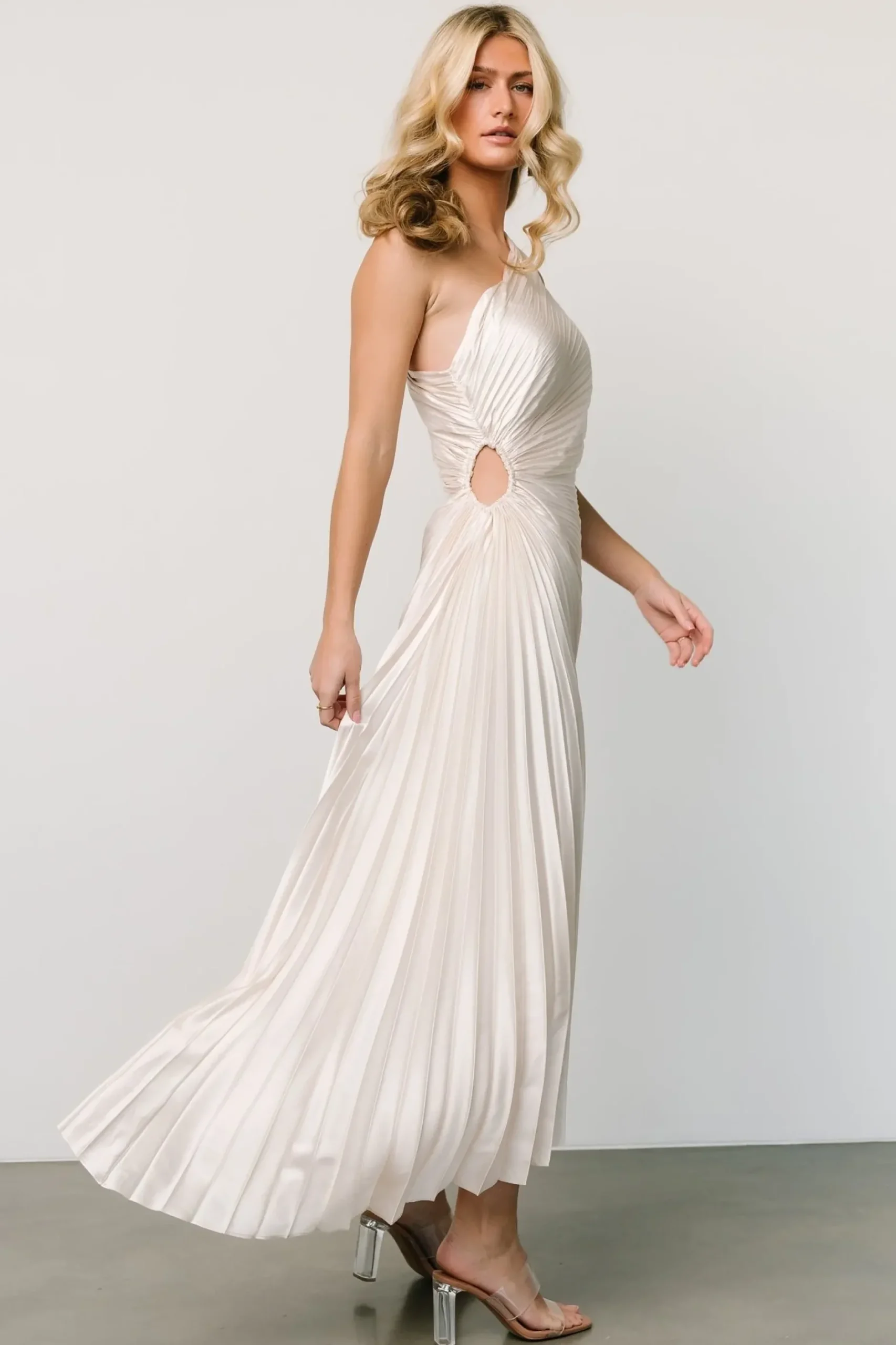 Baltic Born maxi dresses|midi dresses|Presley One Shoulder Pleated Dress | Pearl
