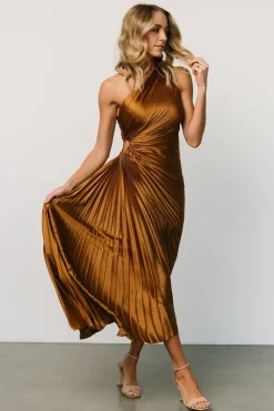 Baltic Born maxi dresses|midi dresses|Presley One Shoulder Pleated Dress | Bronze