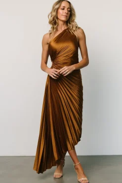 Baltic Born maxi dresses|midi dresses|Presley One Shoulder Pleated Dress | Bronze