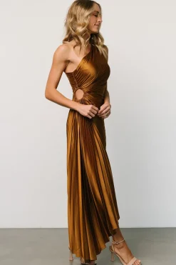 Baltic Born maxi dresses|midi dresses|Presley One Shoulder Pleated Dress | Bronze