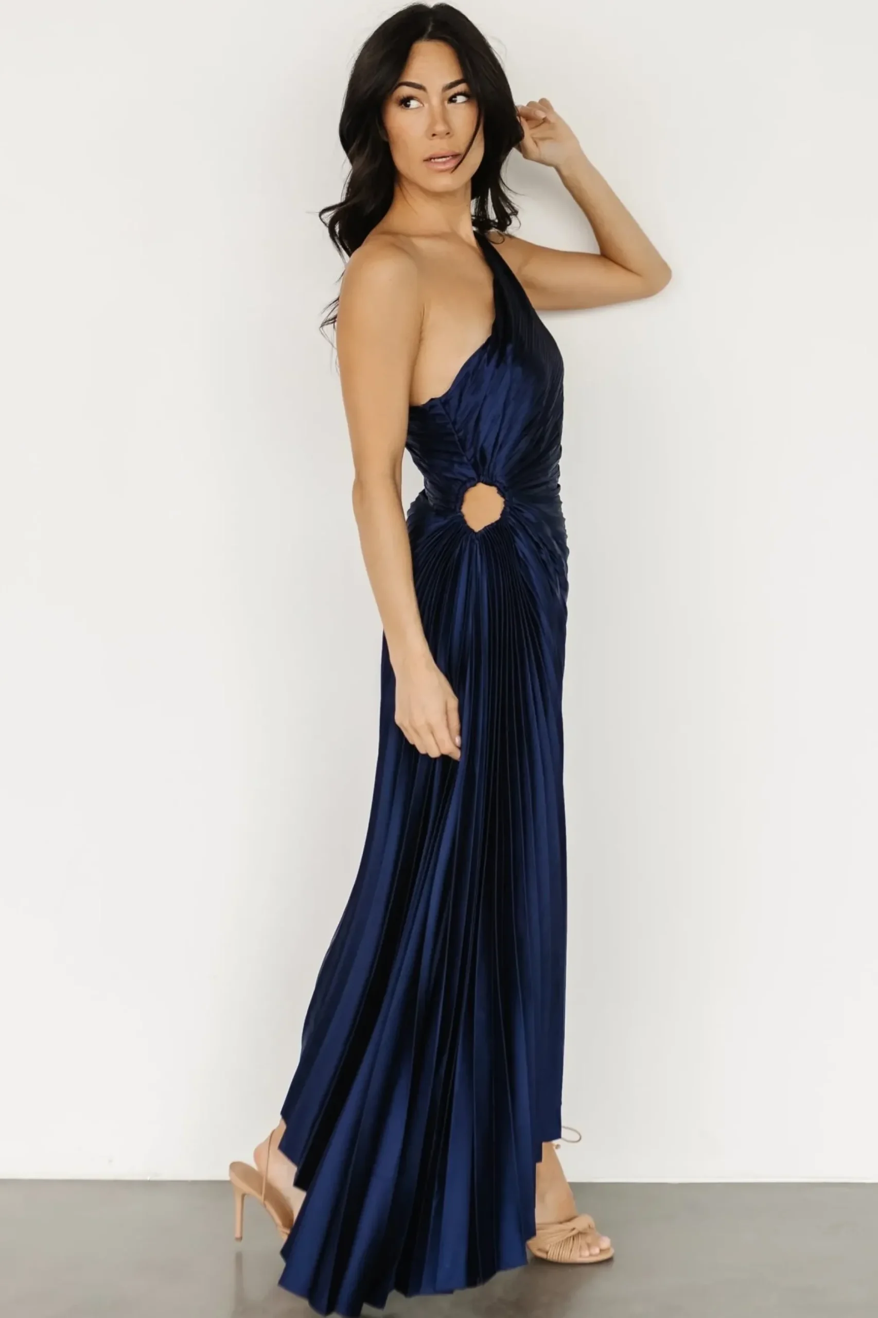 Baltic Born maxi dresses|midi dresses|Presley One Shoulder Pleated Dress | Midnight Blue
