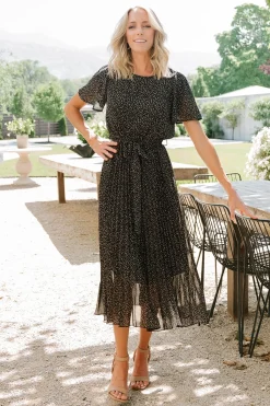 Baltic Born midi dresses|Prim Pleated Dress | Black Print