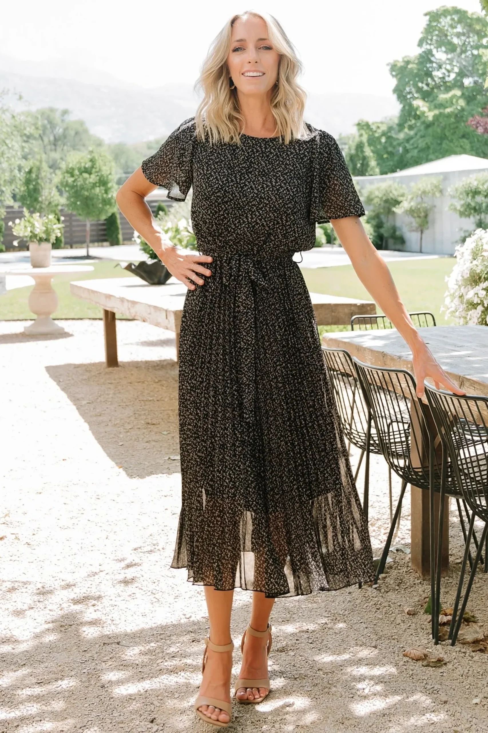 Baltic Born midi dresses|Prim Pleated Dress | Black Print