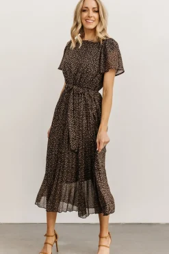 Baltic Born midi dresses|Prim Pleated Dress | Black Print
