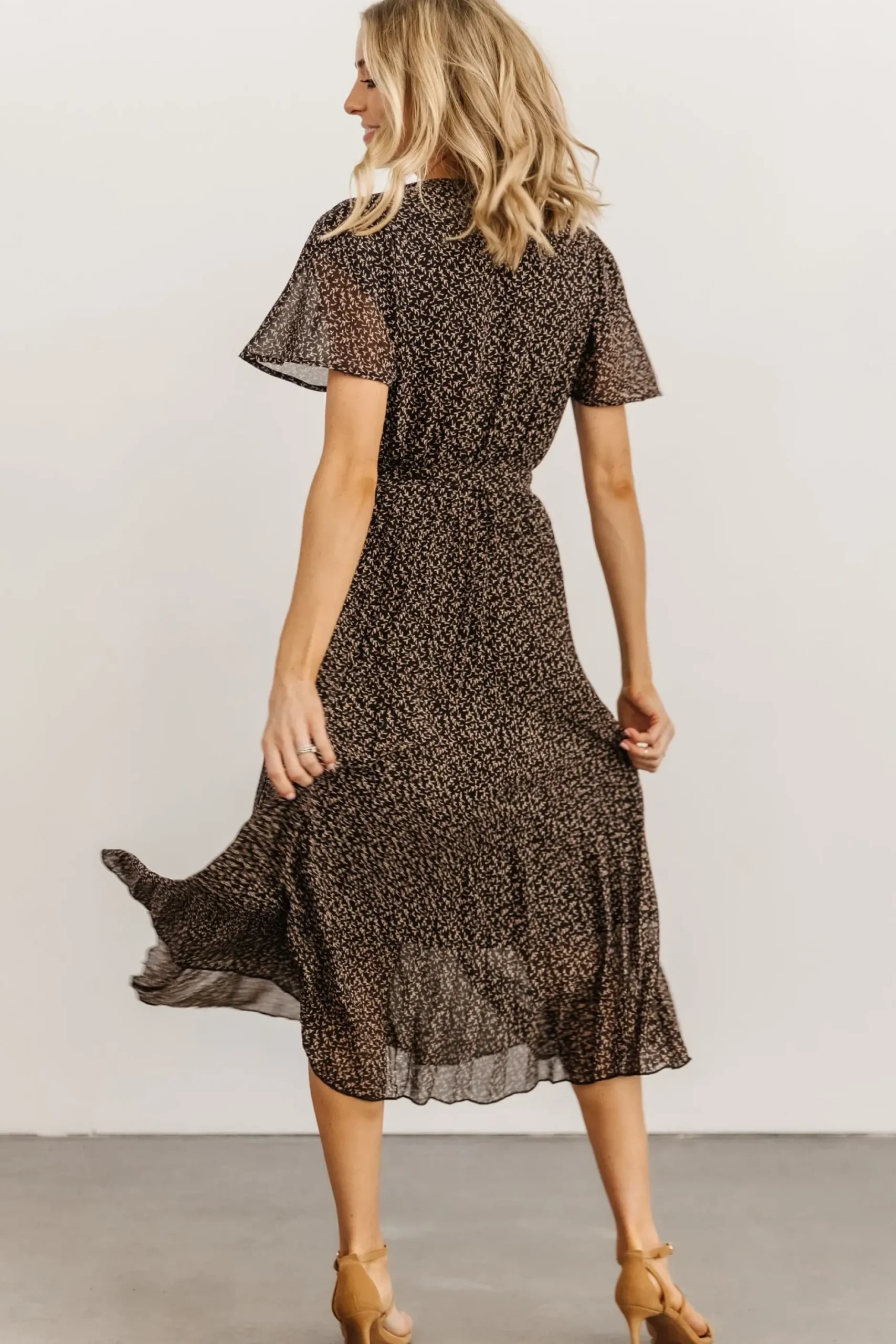 Baltic Born midi dresses|Prim Pleated Dress | Black Print