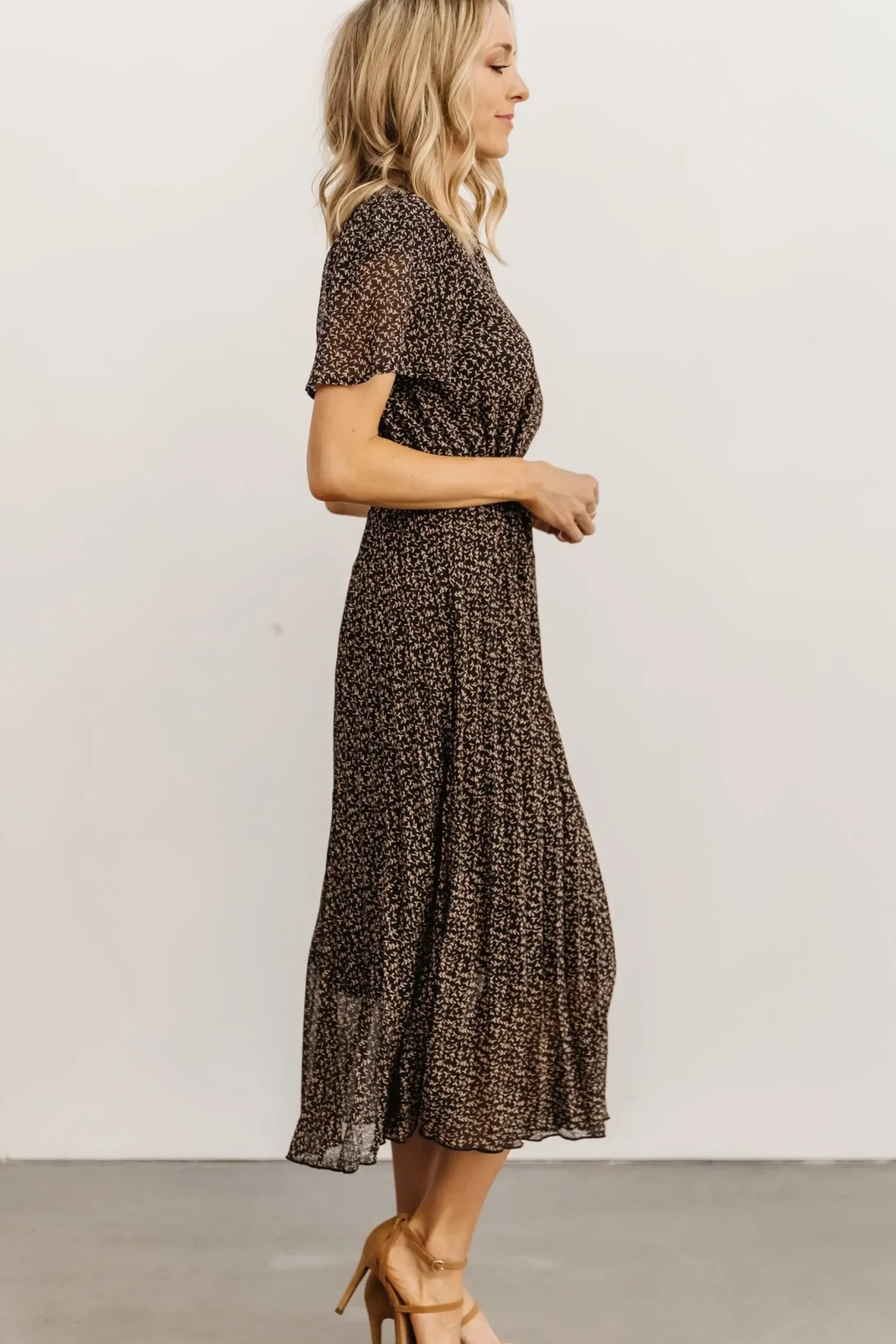 Baltic Born midi dresses|Prim Pleated Dress | Black Print