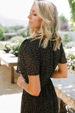Baltic Born midi dresses|Prim Pleated Dress | Black Print