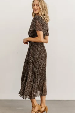 Baltic Born midi dresses|Prim Pleated Dress | Black Print