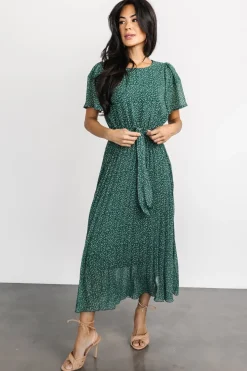 Baltic Born midi dresses|Prim Pleated Dress | Green Print