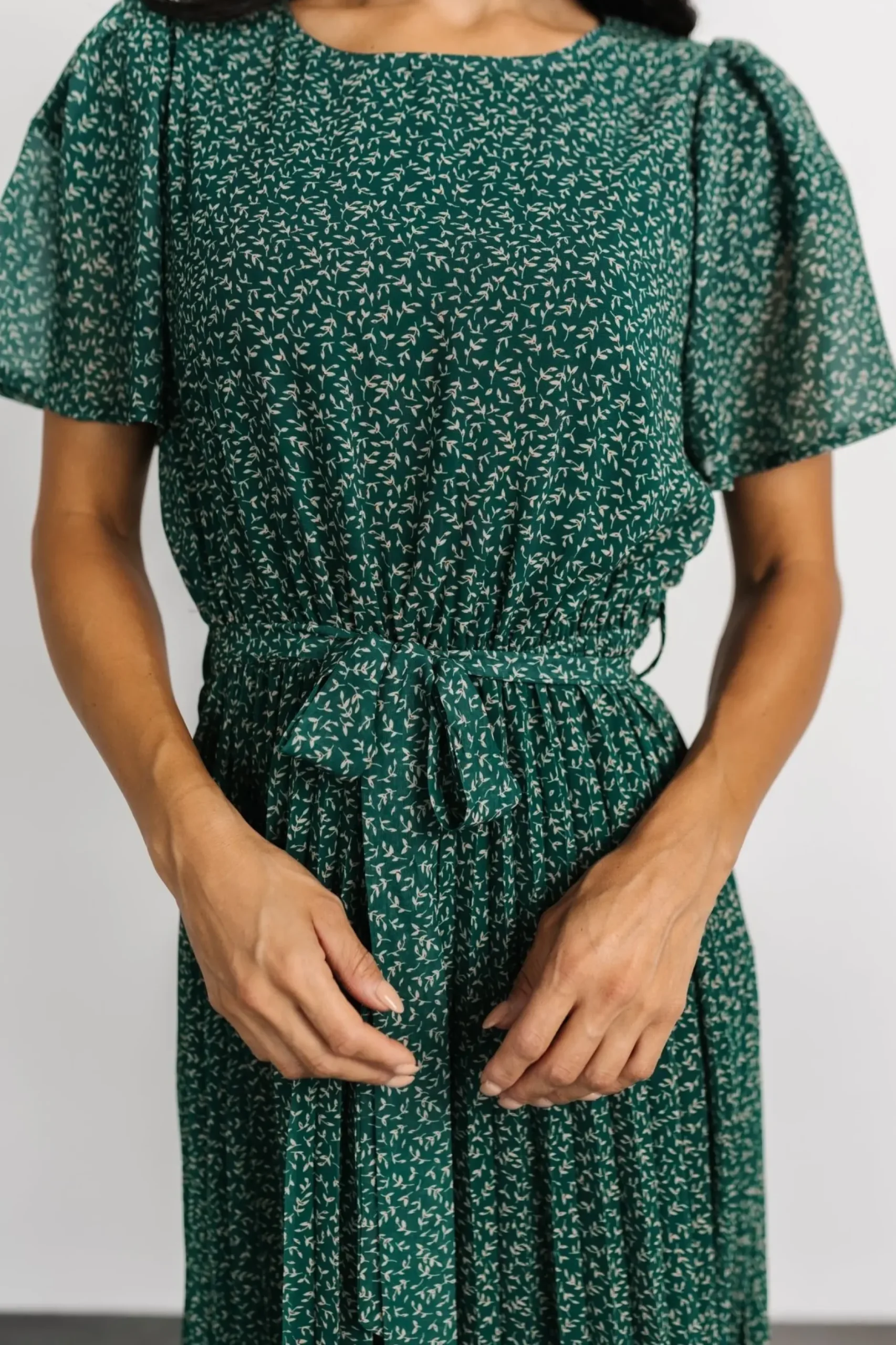 Baltic Born midi dresses|Prim Pleated Dress | Green Print