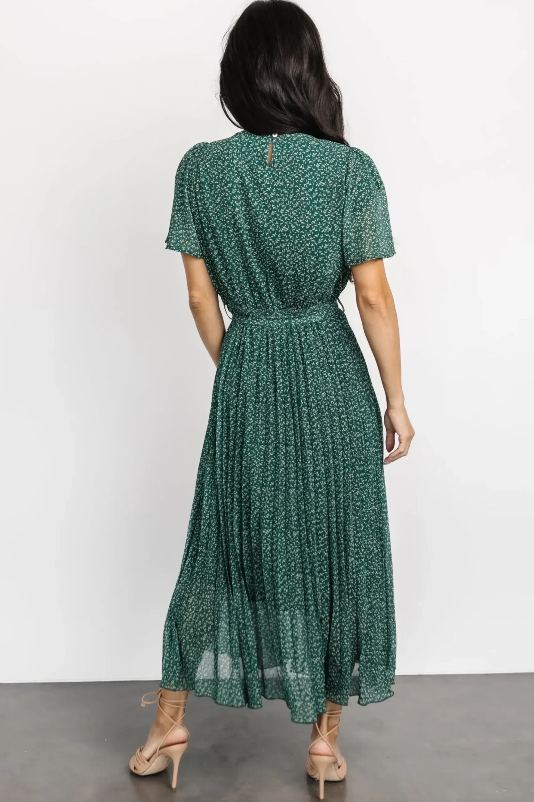Baltic Born midi dresses|Prim Pleated Dress | Green Print