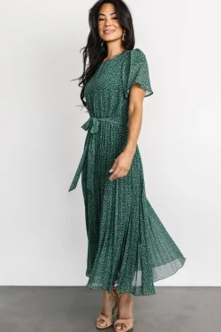 Baltic Born midi dresses|Prim Pleated Dress | Green Print