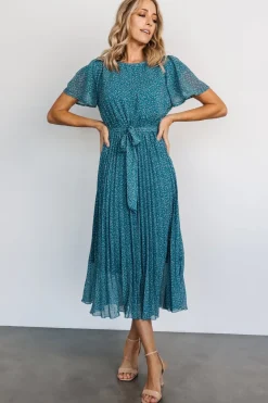 Baltic Born midi dresses|Prim Pleated Dress | Persian Blue Print