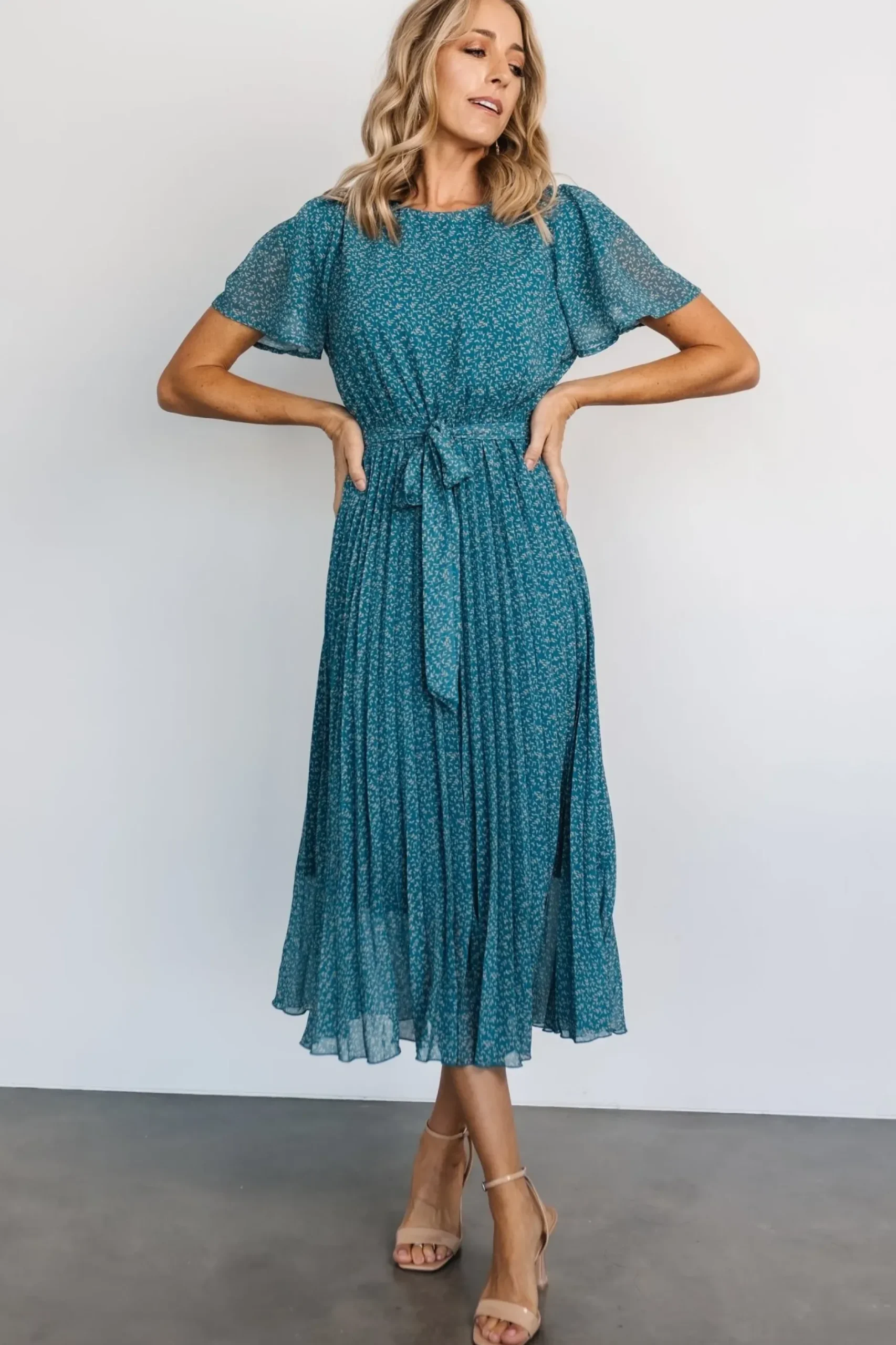 Baltic Born midi dresses|Prim Pleated Dress | Persian Blue Print