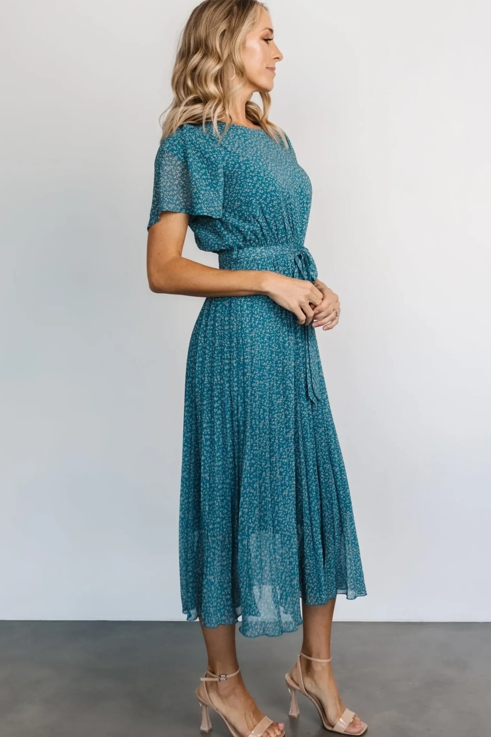 Baltic Born midi dresses|Prim Pleated Dress | Persian Blue Print