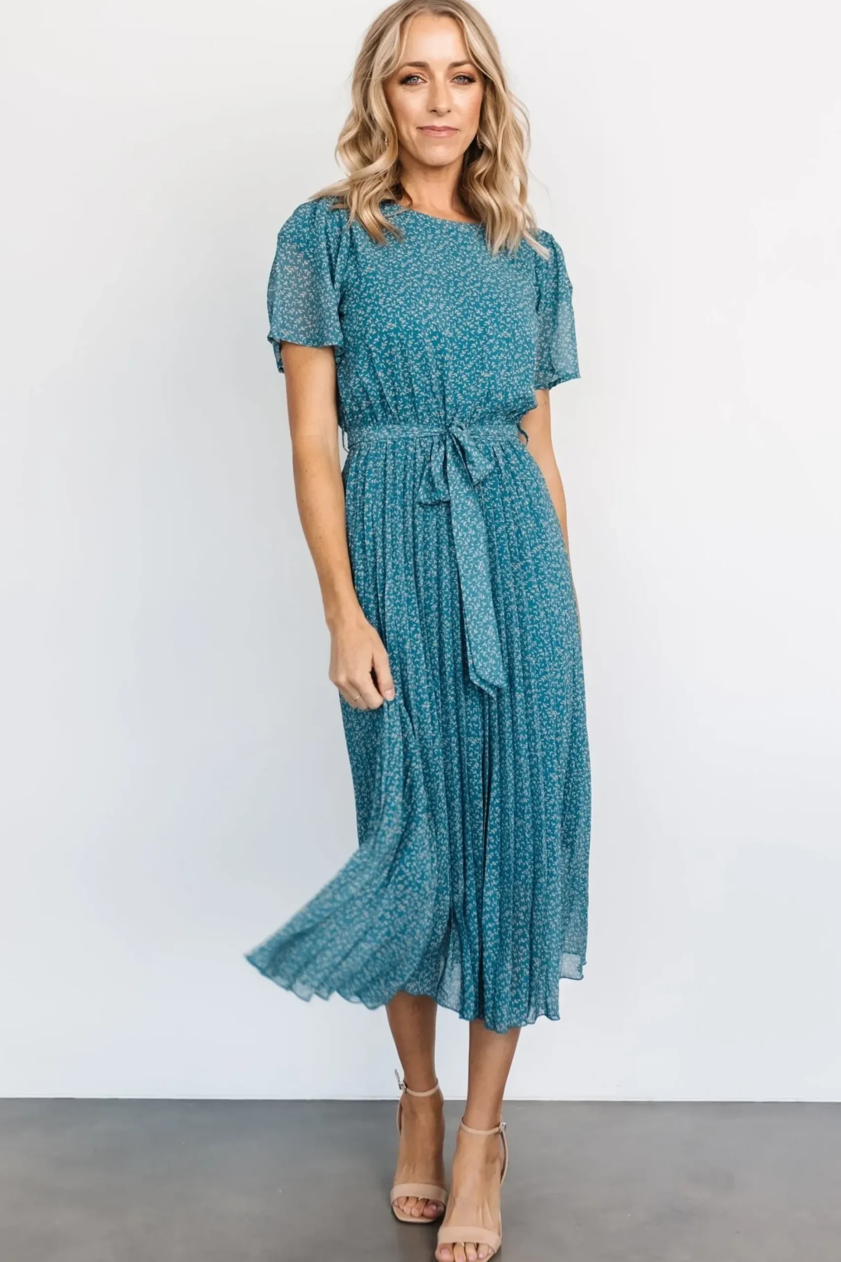 Baltic Born midi dresses|Prim Pleated Dress | Persian Blue Print