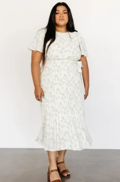 Baltic Born midi dresses|Prim Pleated Dress | Vintage Olive Print