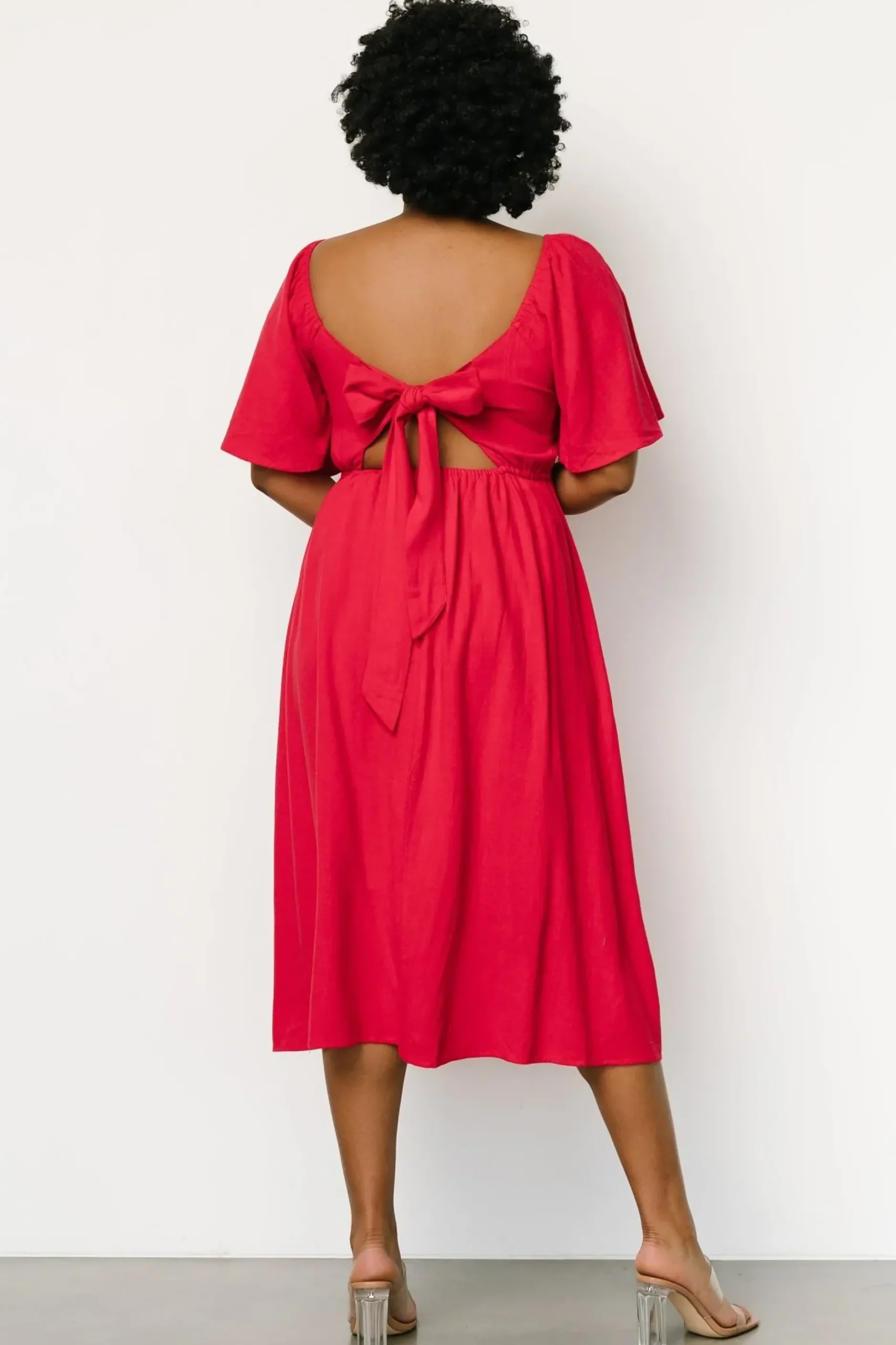Baltic Born midi dresses|Raquel Back Tie Midi Dress | Red