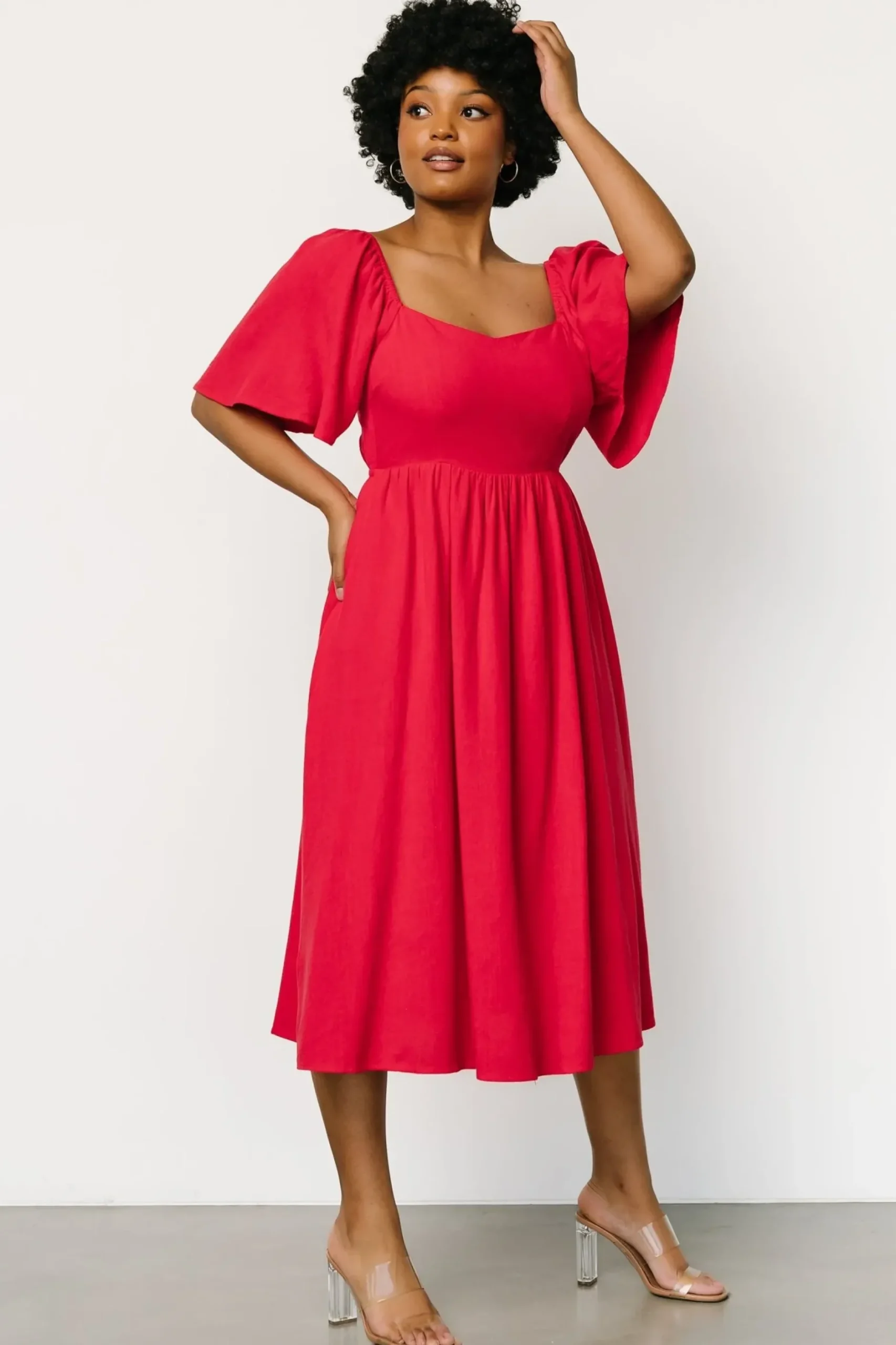 Baltic Born midi dresses|Raquel Back Tie Midi Dress | Red