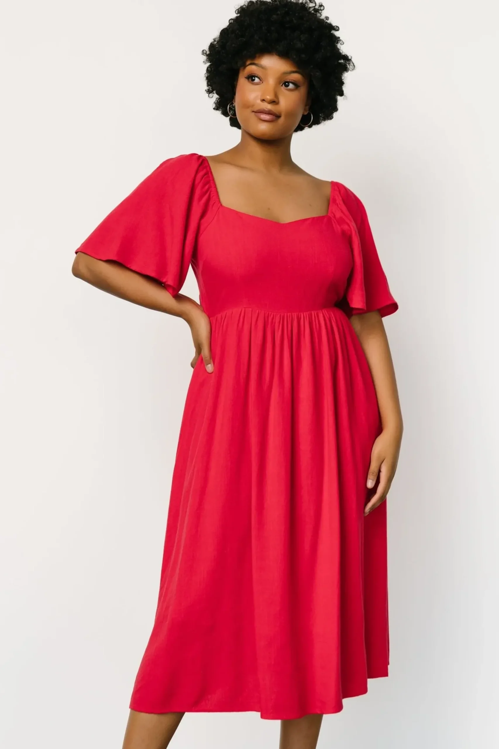 Baltic Born midi dresses|Raquel Back Tie Midi Dress | Red