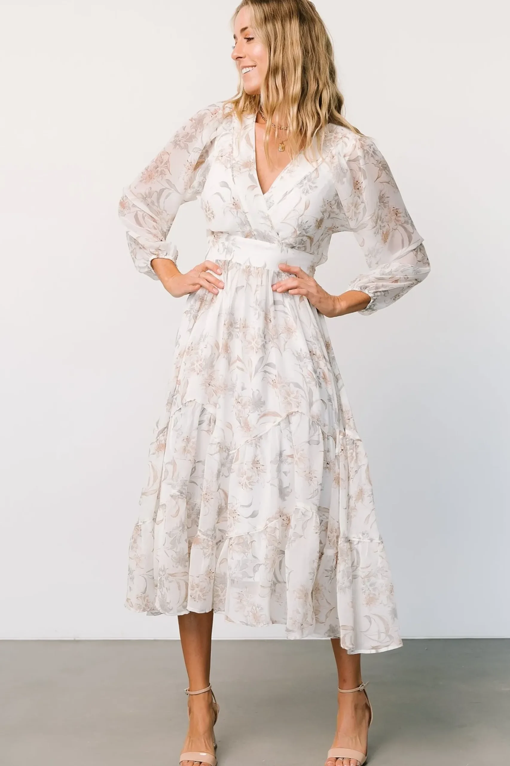 Baltic Born midi dresses|EXTENDED SIZING|Raven Midi Dress | Off White Floral