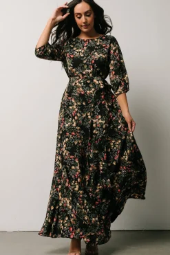 Baltic Born DRESSES|maxi dresses|Rebecca Maxi Dress | Black Pomegranate Print