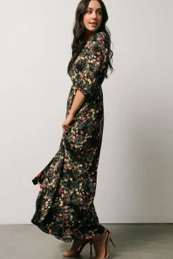 Baltic Born DRESSES|maxi dresses|Rebecca Maxi Dress | Black Pomegranate Print