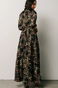 Baltic Born DRESSES|maxi dresses|Rebecca Maxi Dress | Black Pomegranate Print