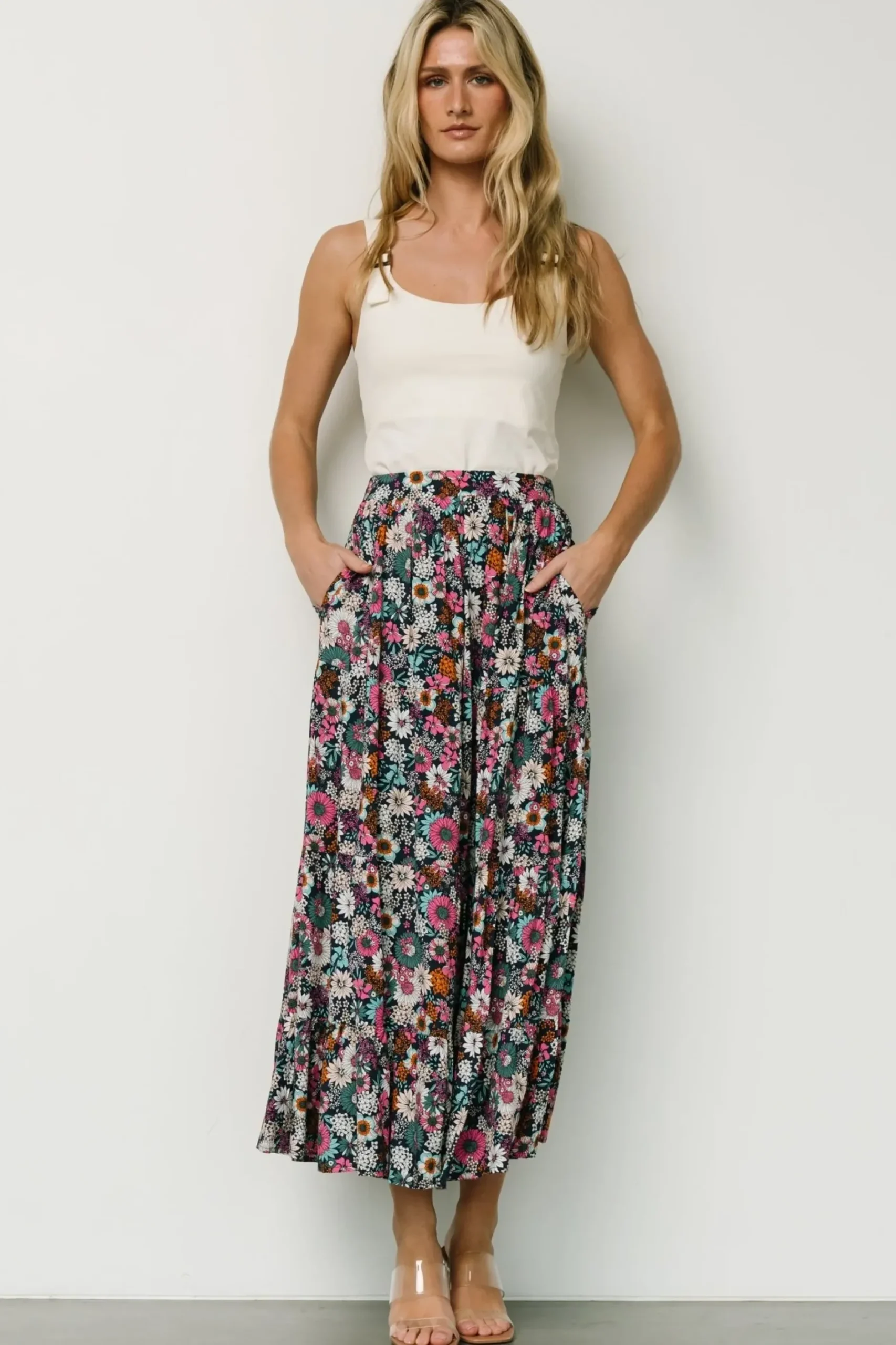 Baltic Born skirts|Reilly Maxi Skirt | Navy Flower Print