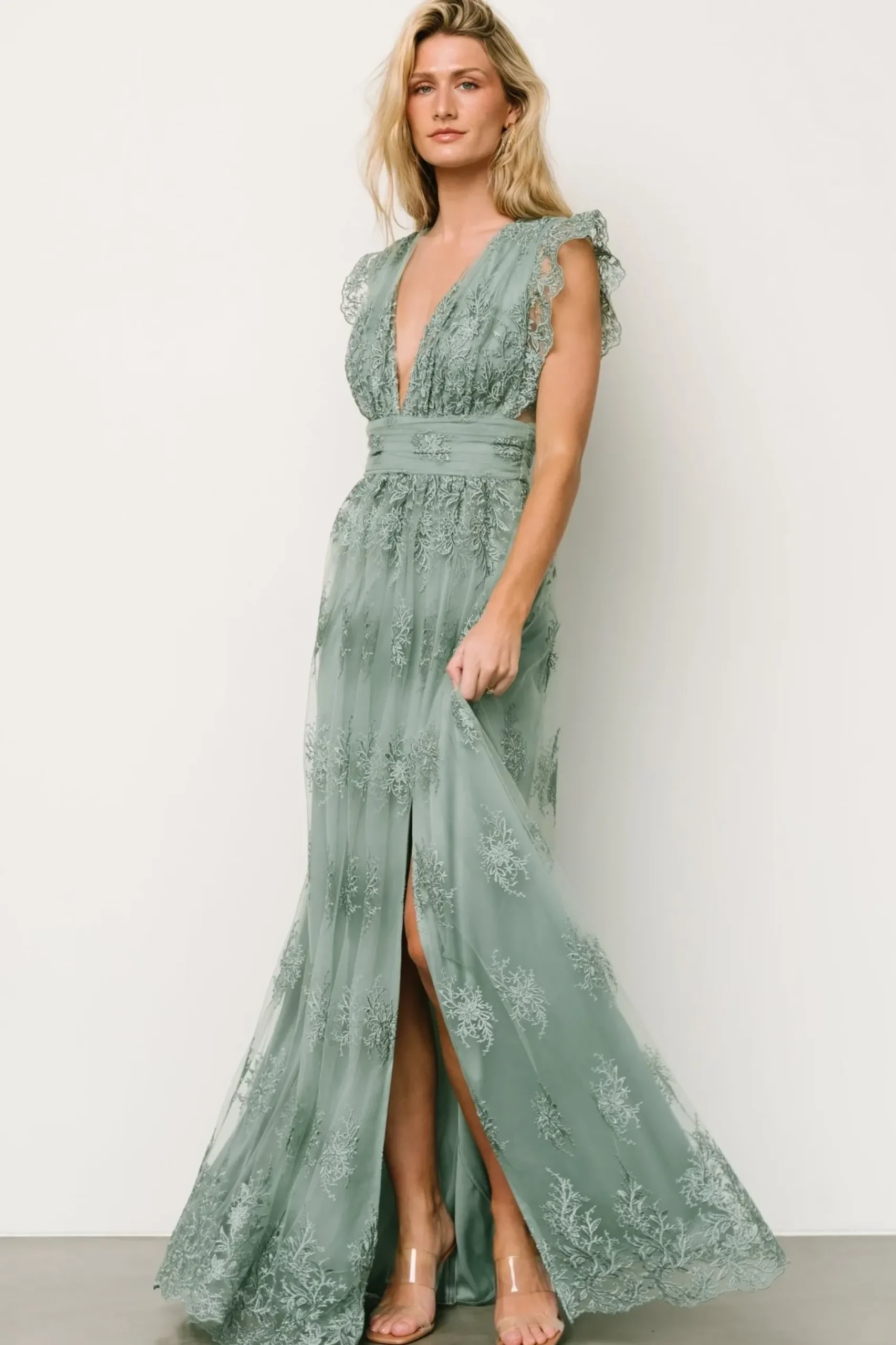 Baltic Born tulle styles|Rhea Tulle Maxi Dress | Eucalyptus