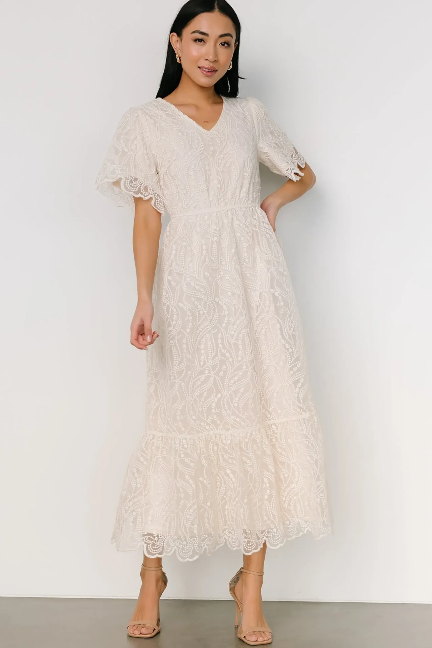 Baltic Born SALE|Roanoke Embossed Midi Dress | Vintage Cream