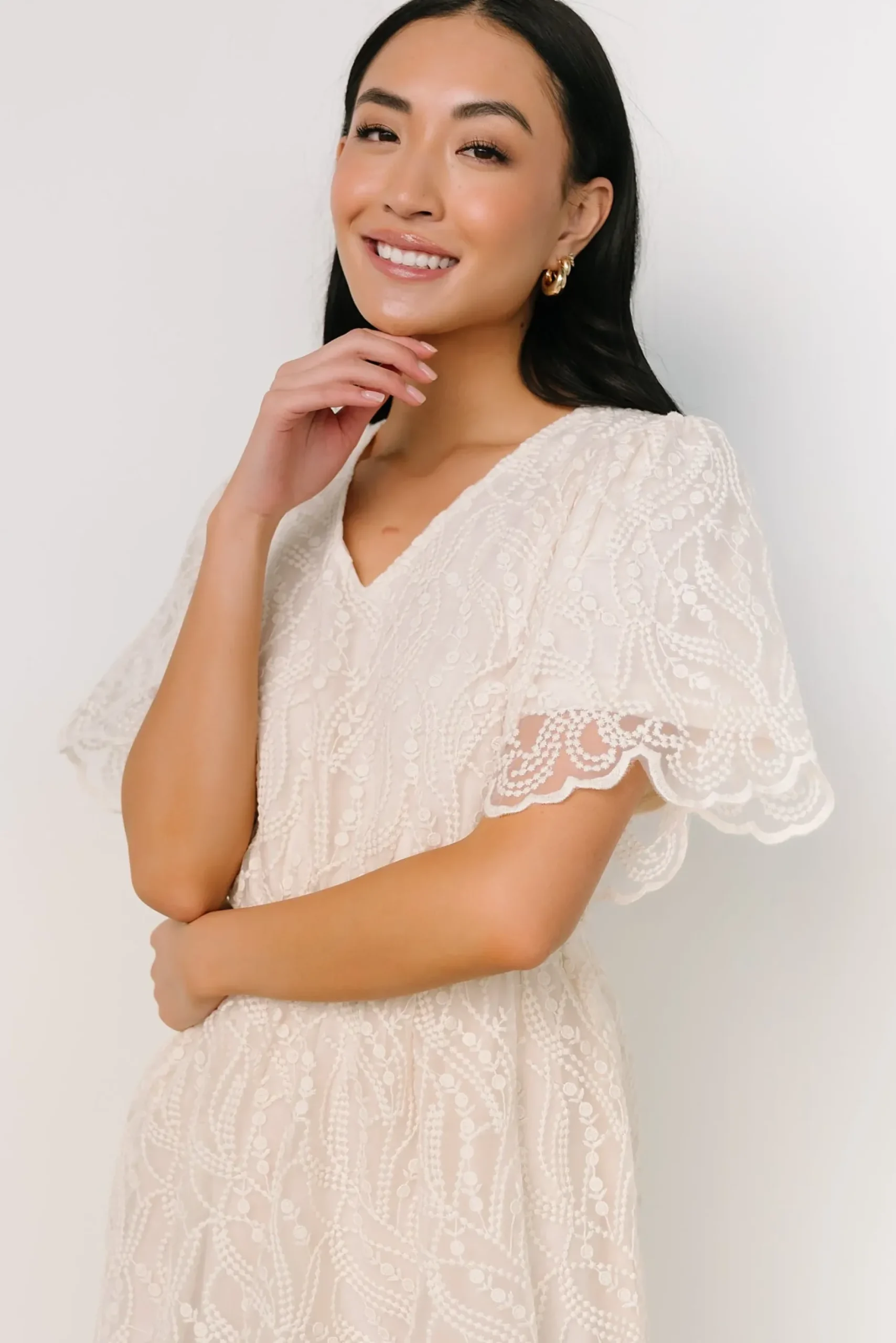 Baltic Born SALE|Roanoke Embossed Midi Dress | Vintage Cream