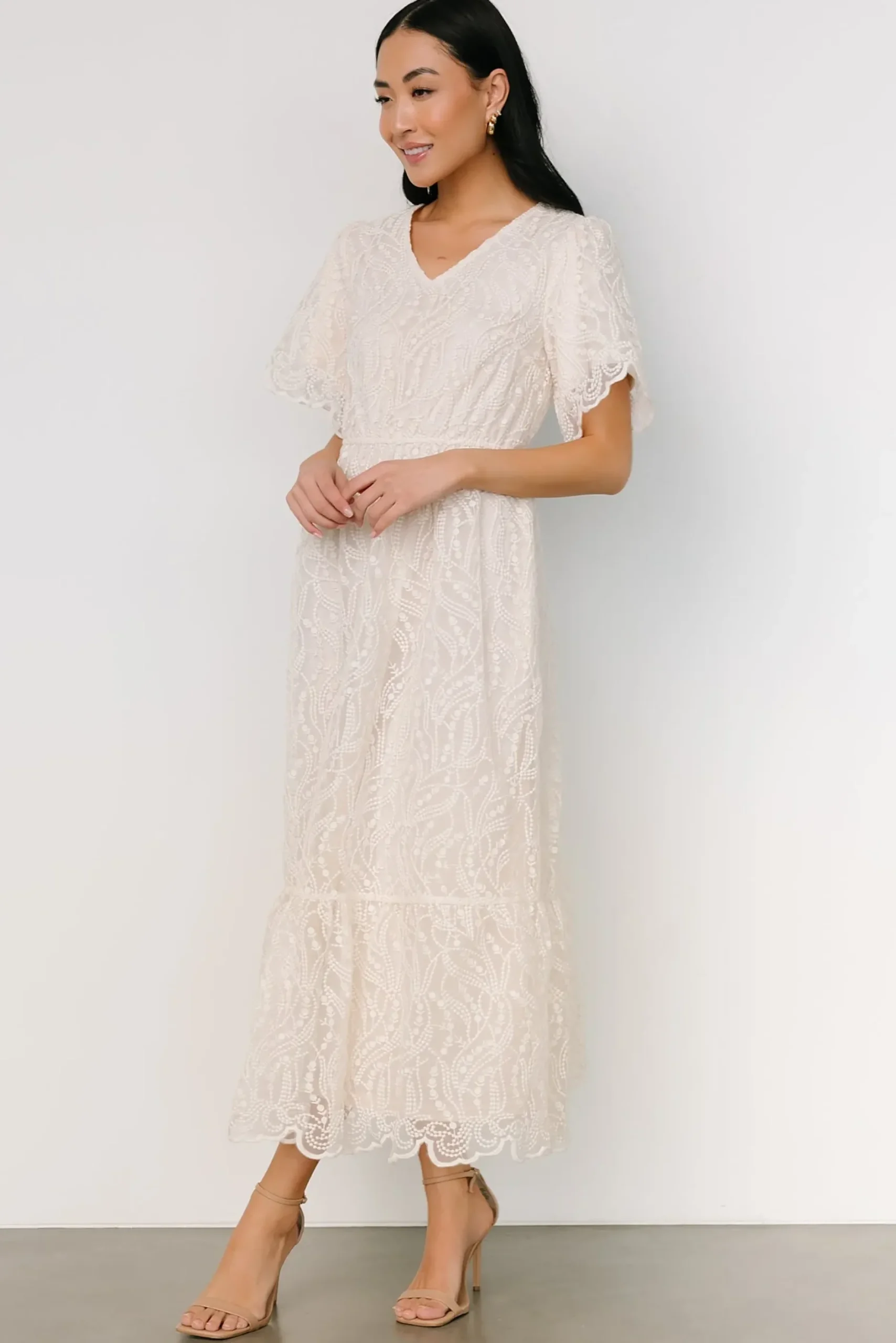 Baltic Born SALE|Roanoke Embossed Midi Dress | Vintage Cream