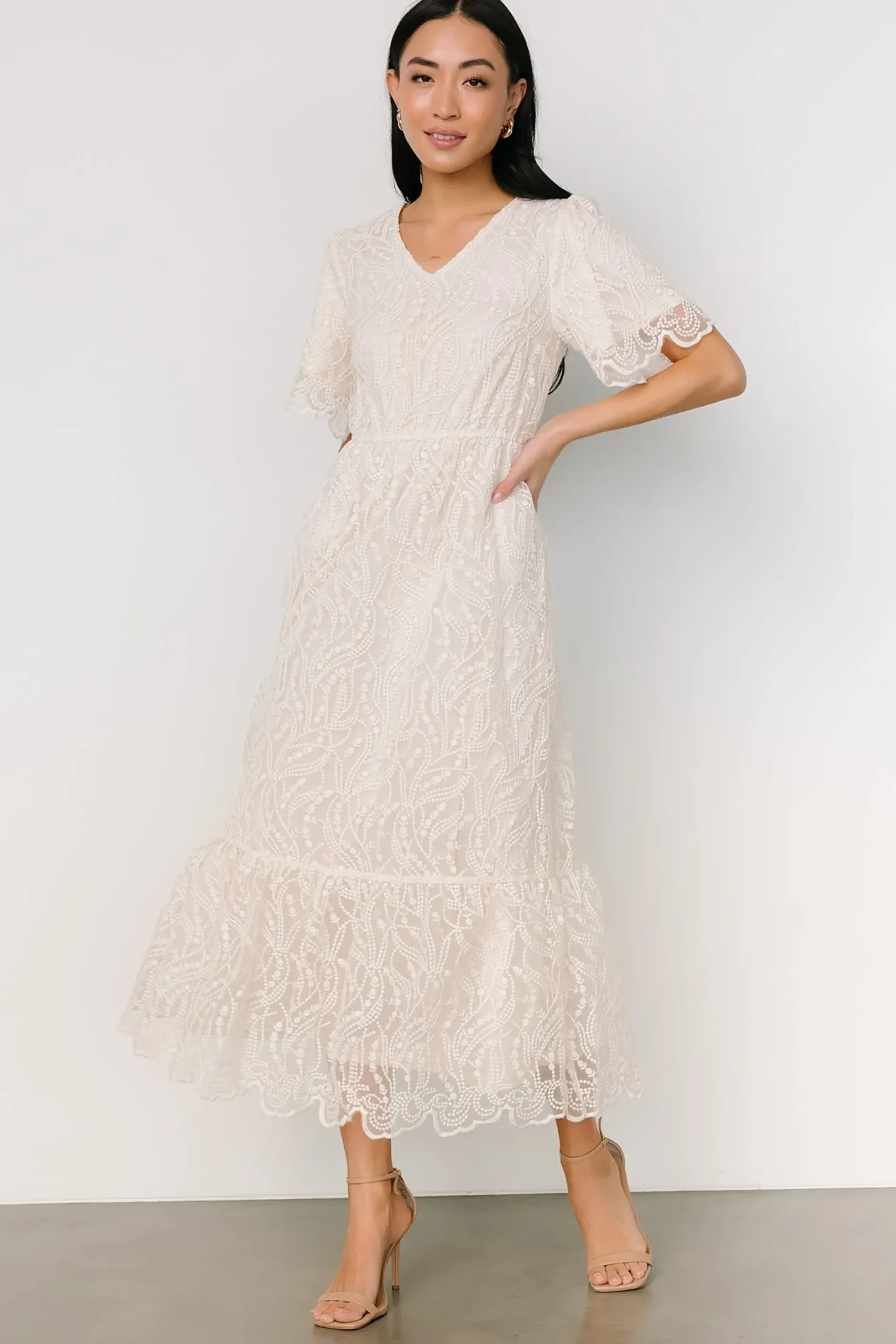 Baltic Born SALE|Roanoke Embossed Midi Dress | Vintage Cream